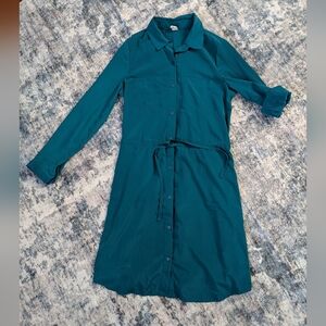 EUC Ladies Old Navy Tie Up Sleeve Tie Waist Long Sleeve Shirtdress Dress Sz S